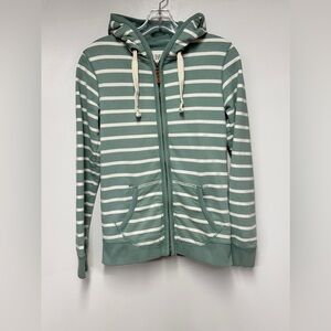 Fat Face striped hoodie jacket - Sage & White - 10